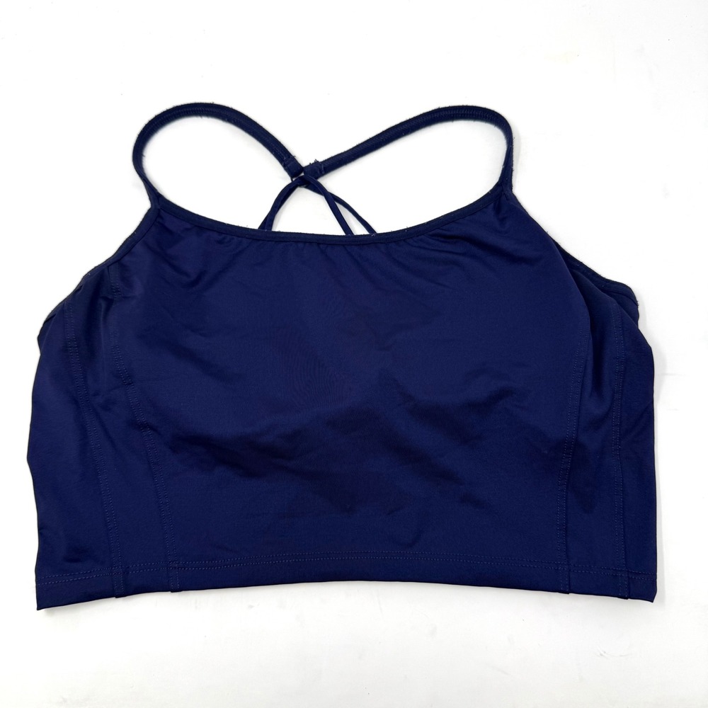 Athleta Beloved Shine Bralette Navy Blue Strappy Back High Neck Sports Bra M